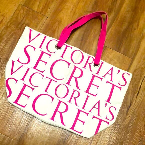 Victoria’s Secret Cream and Pink Tote - Picture 1 of 8